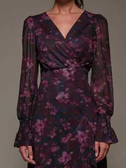 Best Jolie Moi Blue Long Sleeve Ruffle Hem Mesh Maxi Dress