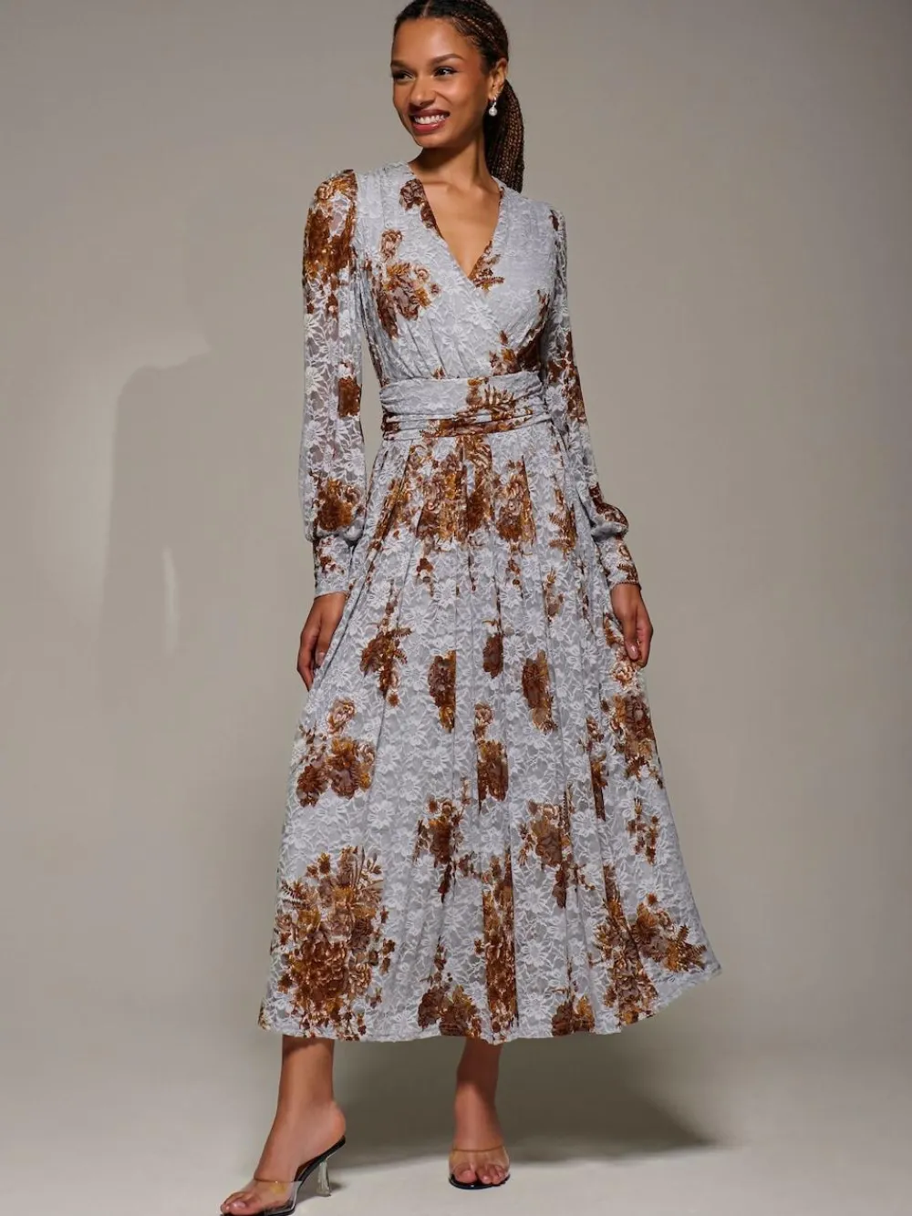 Jolie Moi Long Sleeve Printed Lace Midaxi Dress^Women Occasion Dresses