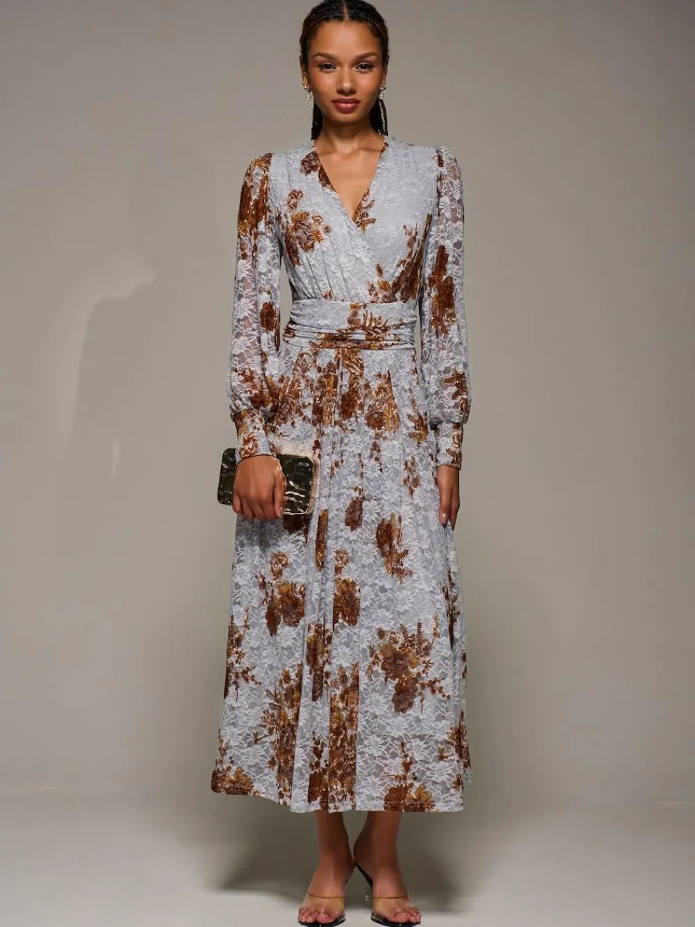 Jolie Moi Long Sleeve Printed Lace Midaxi Dress^Women Occasion Dresses