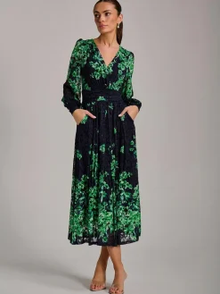 New Jolie Moi Blue Long Sleeve Print Lace Maxi Dress