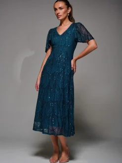 Sale Jolie Moi Sequin Angel Sleeve Fit & Flare Midaxi Dress Blue