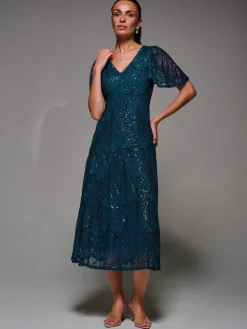 Sale Jolie Moi Sequin Angel Sleeve Fit & Flare Midaxi Dress Blue