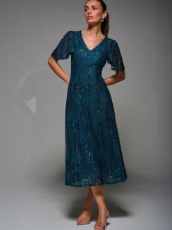 Sale Jolie Moi Sequin Angel Sleeve Fit & Flare Midaxi Dress Blue