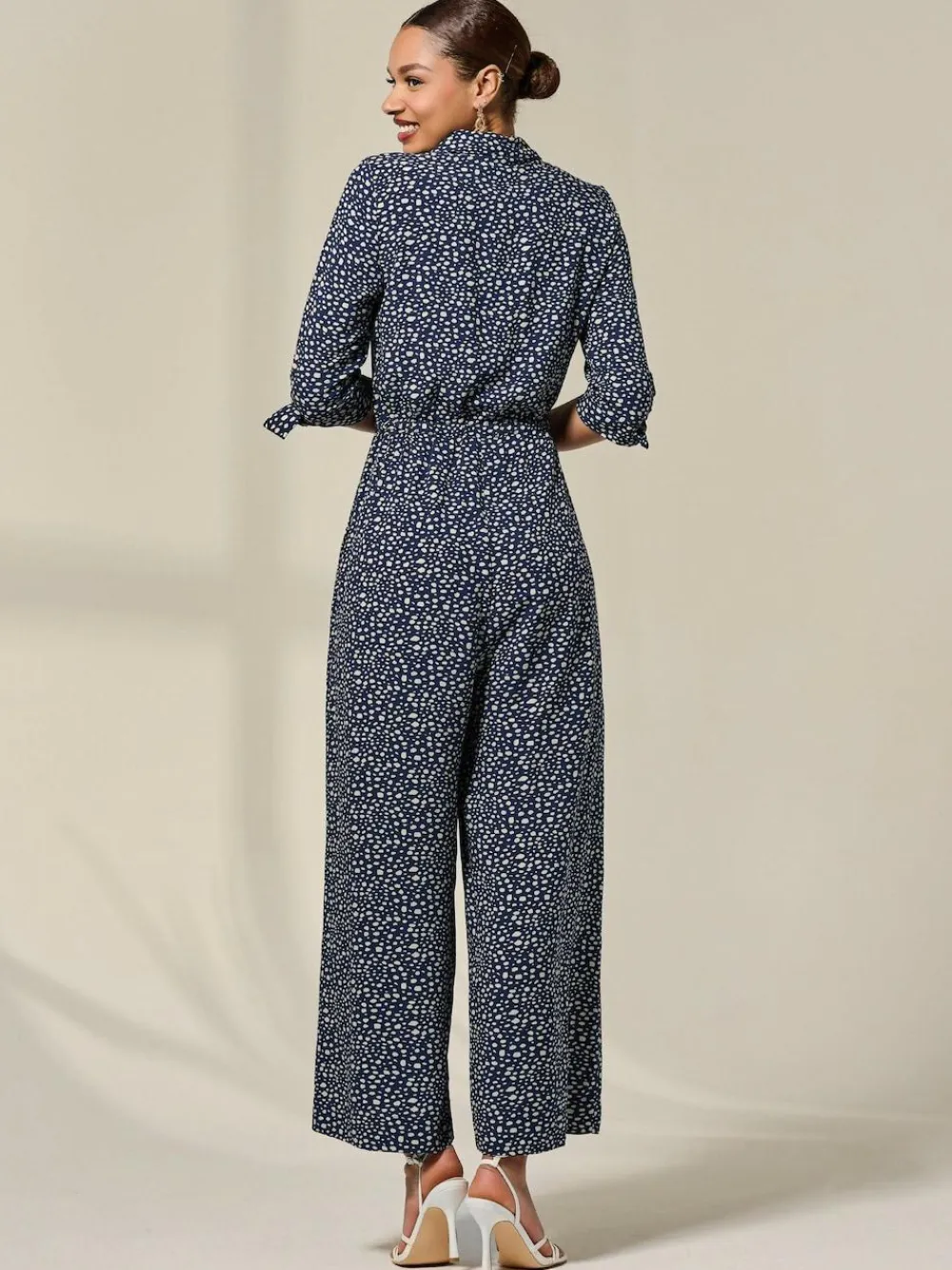 Clearance Jolie Moi Blue Tie Half Sleeve Wide Leg Jumpsuit