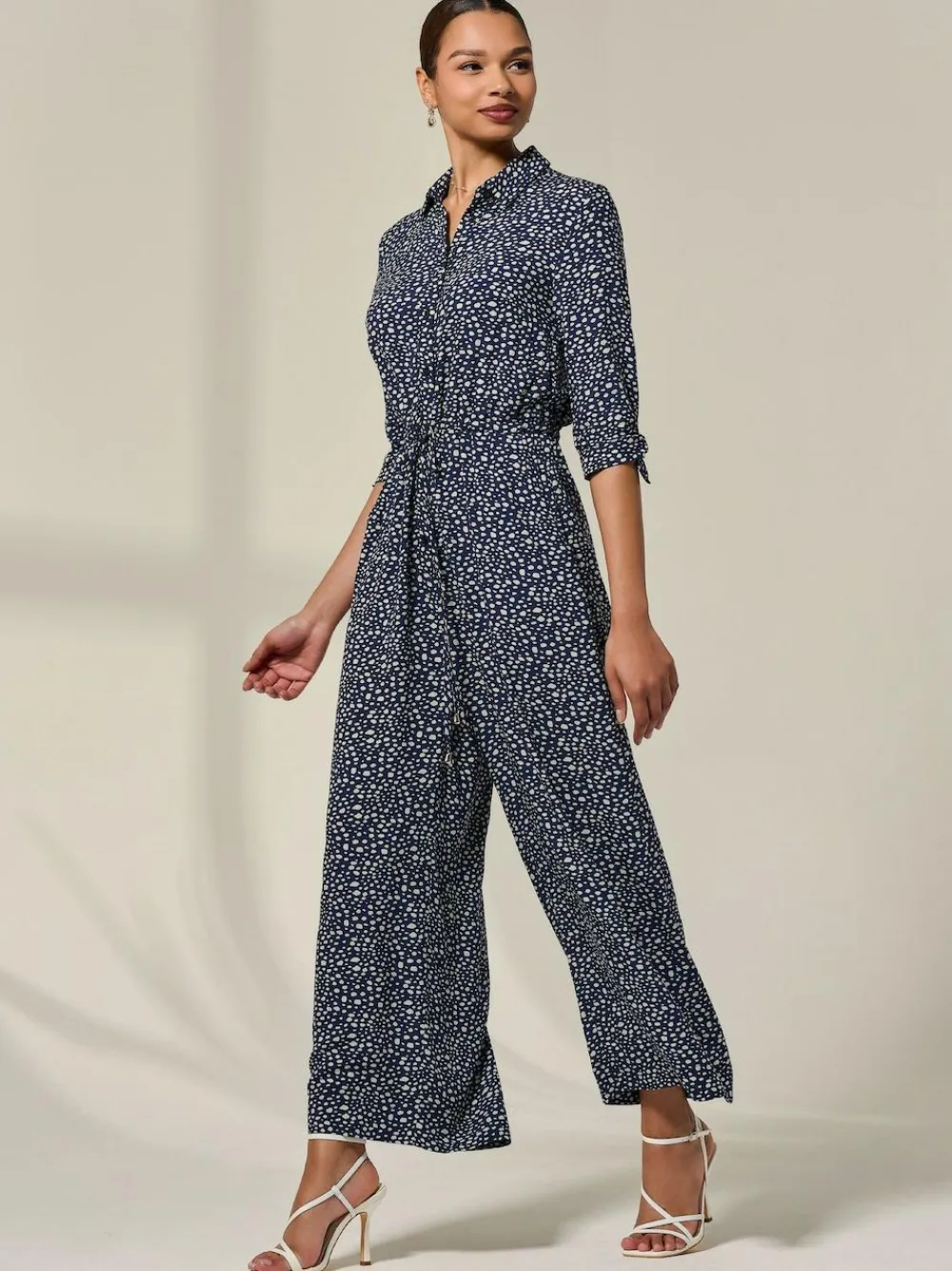 Clearance Jolie Moi Blue Tie Half Sleeve Wide Leg Jumpsuit