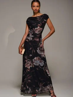 Jolie Moi Asymmetric Neck Mesh Maxi Dress^Women Maxi Dresses