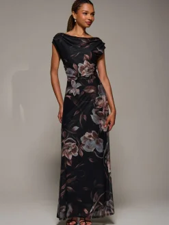 Jolie Moi Asymmetric Neck Mesh Maxi Dress^Women Maxi Dresses