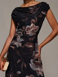 Jolie Moi Asymmetric Neck Mesh Maxi Dress^Women Maxi Dresses