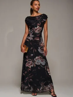 Jolie Moi Asymmetric Neck Mesh Maxi Dress^Women Maxi Dresses