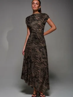 Best Jolie Moi Asymmetrical Draped Slash Neck Midaxi Dress Brown