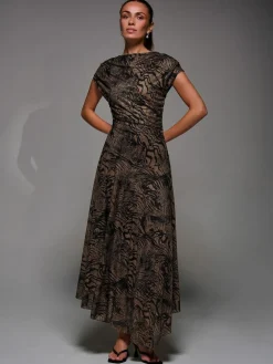 Best Jolie Moi Asymmetrical Draped Slash Neck Midaxi Dress Brown