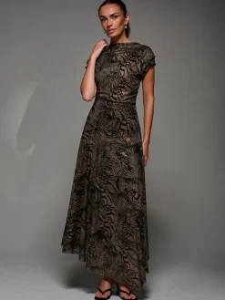 Best Jolie Moi Asymmetrical Draped Slash Neck Midaxi Dress Brown