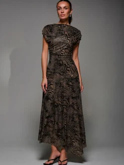 Best Jolie Moi Asymmetrical Draped Slash Neck Midaxi Dress Brown