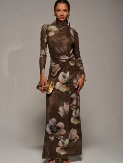 Jolie Moi High Neck Long Sleeve Mesh Maxi Dress^Women Maxi Dresses