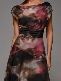 Discount Jolie Moi Mesh Asymmetrical Draped Maxi Dress Brown