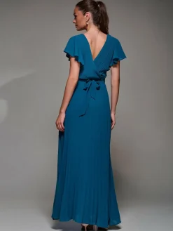 Clearance Jolie Moi Pleated Frill Detail Chiffon Maxi Dress Green