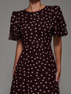 Online Jolie Moi Frill Detail Chiffon Midaxi Dress Maroon Red