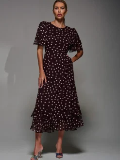 Online Jolie Moi Frill Detail Chiffon Midaxi Dress Maroon Red