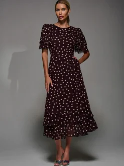 Online Jolie Moi Frill Detail Chiffon Midaxi Dress Maroon Red