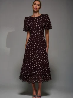 Online Jolie Moi Frill Detail Chiffon Midaxi Dress Maroon Red