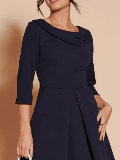 Outlet Jolie Moi 3/4 Sleeve Fold Neck Midi Dress Navy Blue