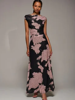 Jolie Moi Multiway Neckline Mesh Maxi Dress Pink