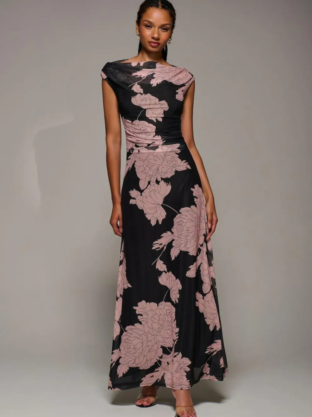 Jolie Moi Multiway Neckline Mesh Maxi Dress Pink