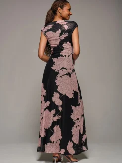 Jolie Moi Multiway Neckline Mesh Maxi Dress Pink