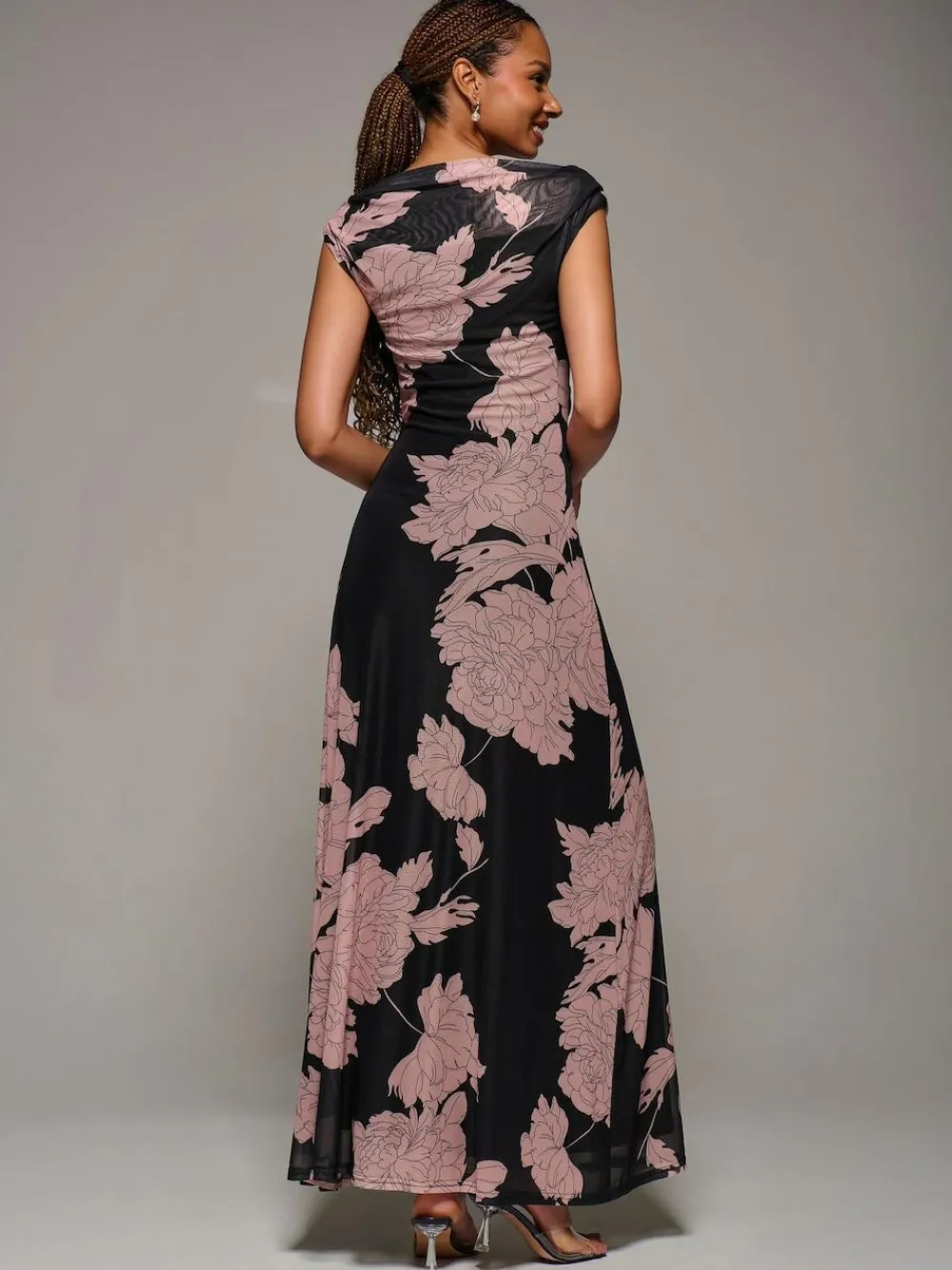 Jolie Moi Multiway Neckline Mesh Maxi Dress Pink