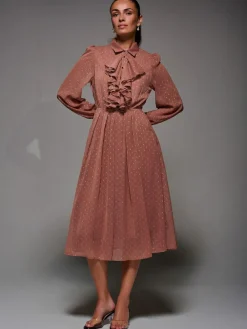 Jolie Moi Pink Textured Chiffon Ruffle Shirt Dress^Women Occasion Dresses|Midi Dresses