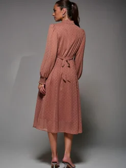 Jolie Moi Pink Textured Chiffon Ruffle Shirt Dress^Women Occasion Dresses|Midi Dresses