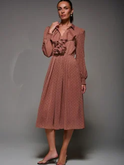 Jolie Moi Pink Textured Chiffon Ruffle Shirt Dress^Women Occasion Dresses|Midi Dresses