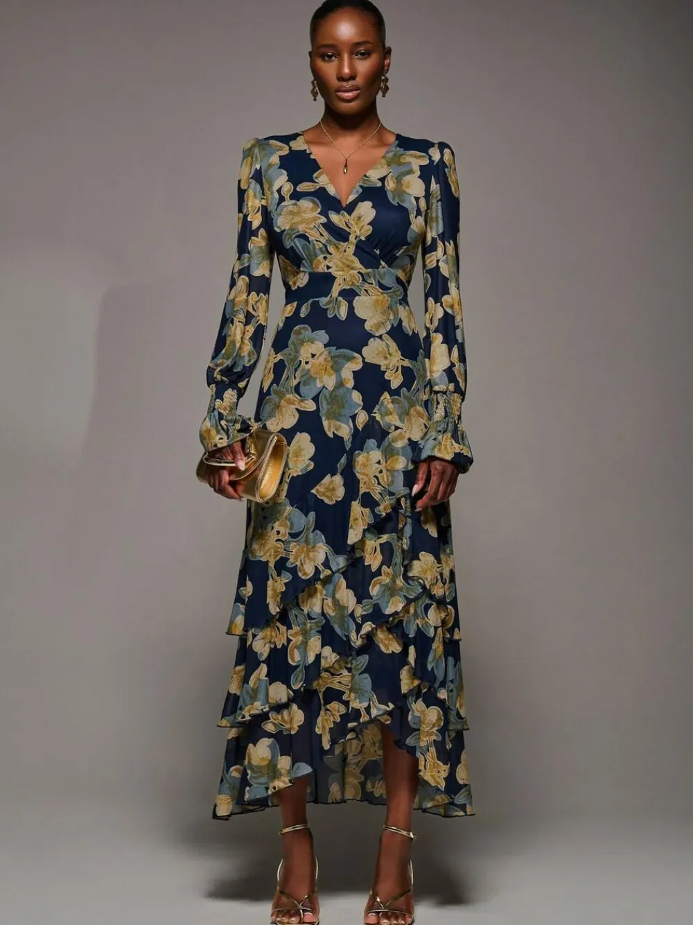 Best Jolie Moi Yellow Long Sleeve Ruffle Hem Mesh Maxi Dress