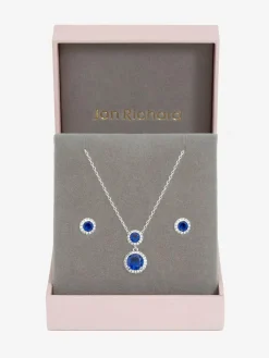 Online Jon Richard Silver Rhodium Plated and Cubic Zirconia Double Halo Sapphire Drop Set Gift Box