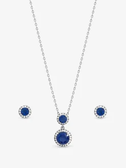 Online Jon Richard Silver Rhodium Plated and Cubic Zirconia Double Halo Sapphire Drop Set Gift Box