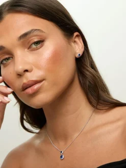 Online Jon Richard Silver Rhodium Plated and Cubic Zirconia Double Halo Sapphire Drop Set Gift Box