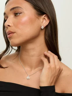 New Jon Richard Silver/Gold Plated and Cubic Zirconia Pearl Halo Box Set Gift Box