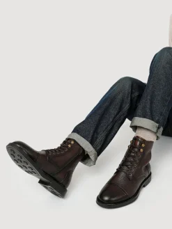 New Jones Bootmaker Davide Leather Wide Fit Military Boots Brown