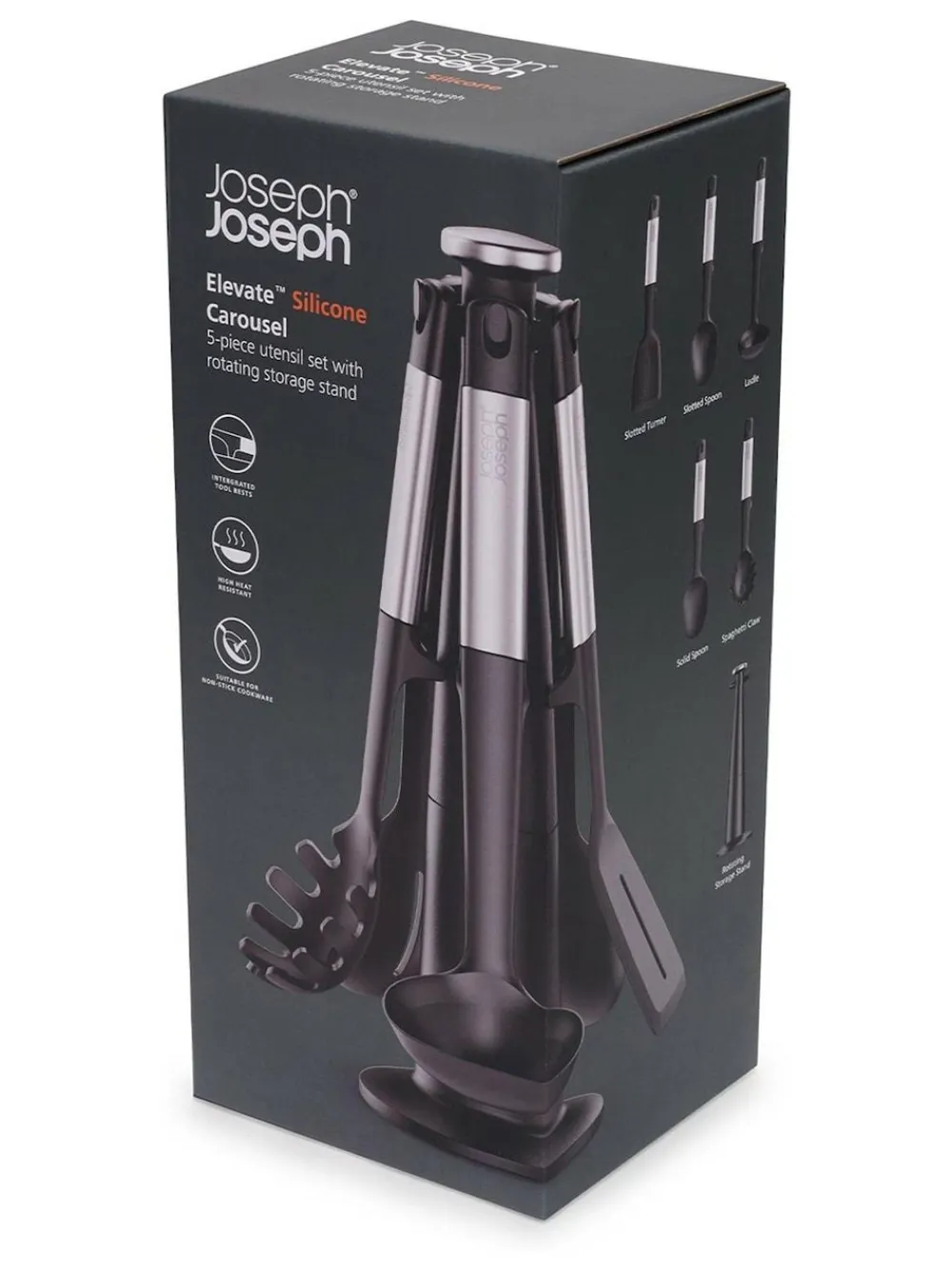 Joseph Joseph Silver Elevate Silicone & Steel Carousel 5pc Set^ Branded Kitchenware