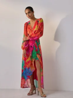 Next Kew Collection Bright Floral Occasion Long Sleeve Wrap Midi Dress^Women Occasion Dresses|Maxi Dresses