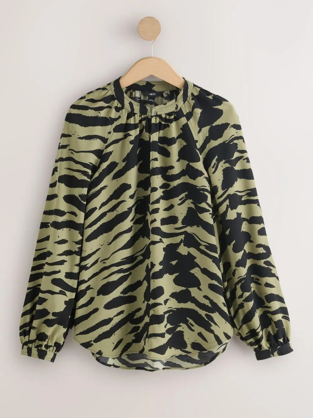 Discount Next Khaki Green Animal Print Long Sleeve V-Neck Blouse