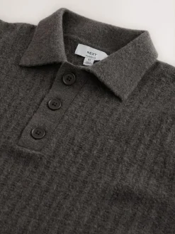 Next Cosy Rib Knit Long Sleeve Polo Shirt with Wool^ Knitwear|Knitwear