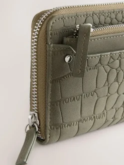 New Next Croc Effect Large Purse Khaki Green