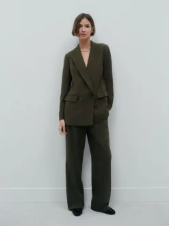 Hot Next Khaki Green Crosshatch Elastic Waist Wide Leg Trousers