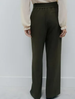 Hot Next Khaki Green Crosshatch Elastic Waist Wide Leg Trousers