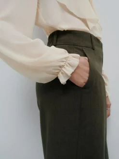 Hot Next Khaki Green Crosshatch Elastic Waist Wide Leg Trousers