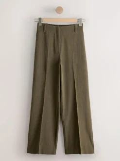 Hot Next Khaki Green Crosshatch Elastic Waist Wide Leg Trousers