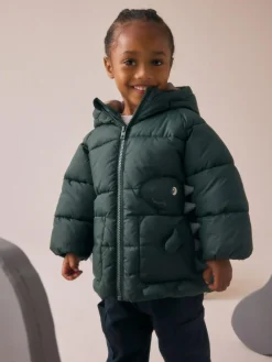 Discount Next Khaki Green Dinosaur Pocket Padded Coat (3mths-7yrs)