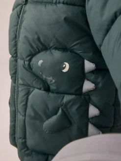 Discount Next Khaki Green Dinosaur Pocket Padded Coat (3mths-7yrs)