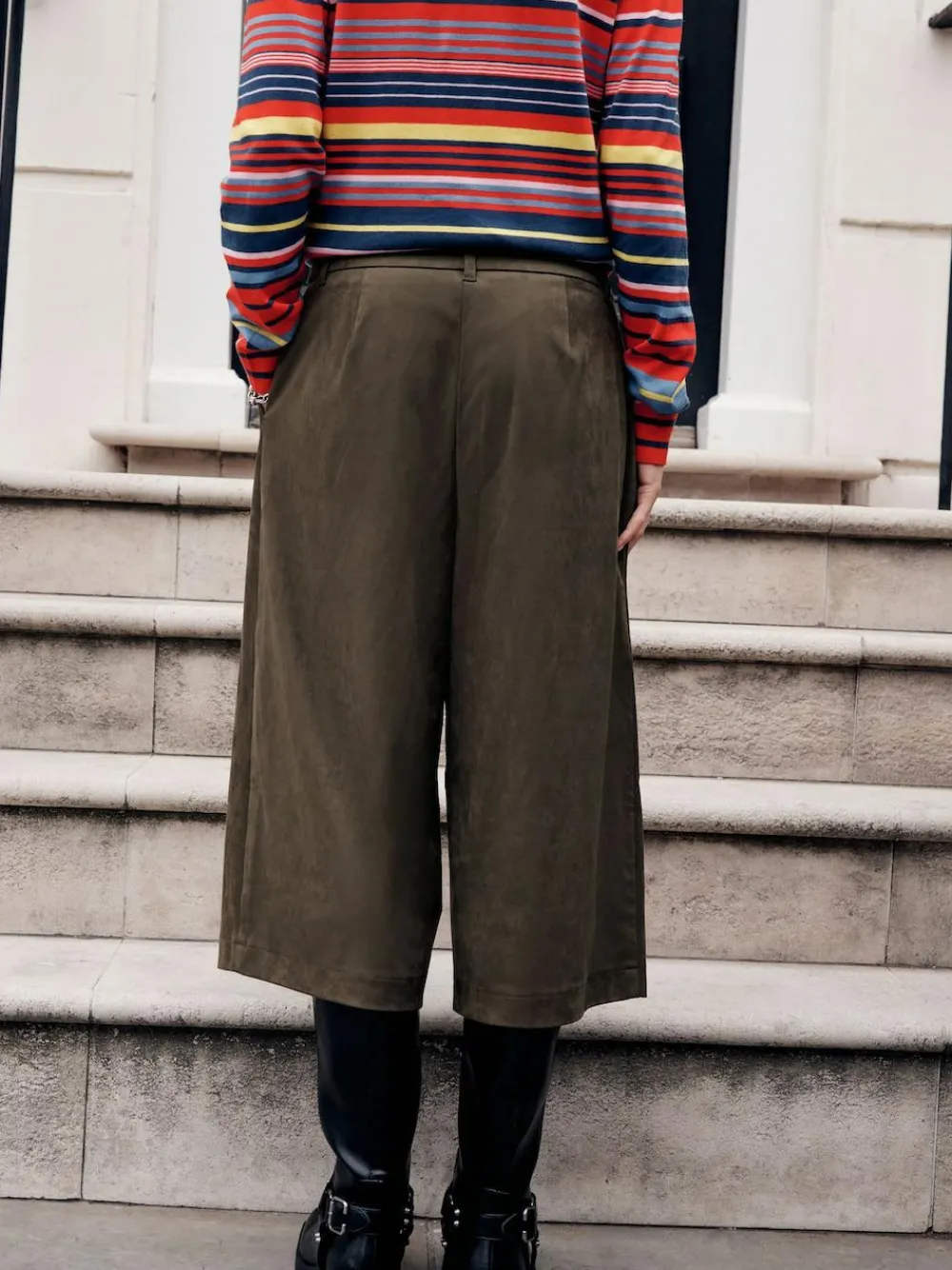 Online Next Khaki Green Faux Suede Longline Shorts